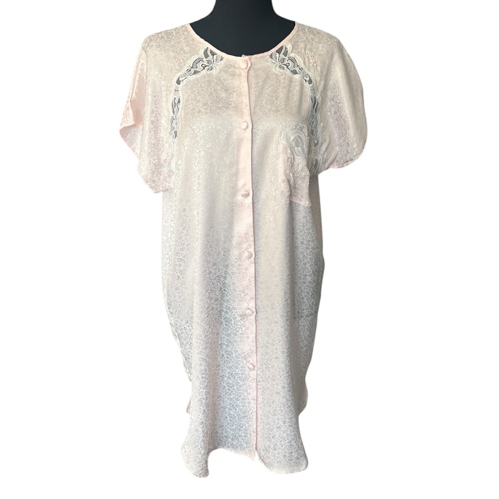 Vintage B.G. Street Intimates Silky Pink Nightgown lace and floral detail Size M